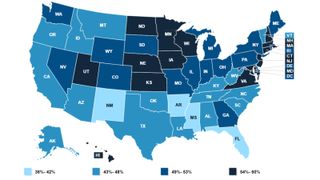 The Kaiser Family Foundation have produced a map showing Health Insurance Coverage of the Total Population of America