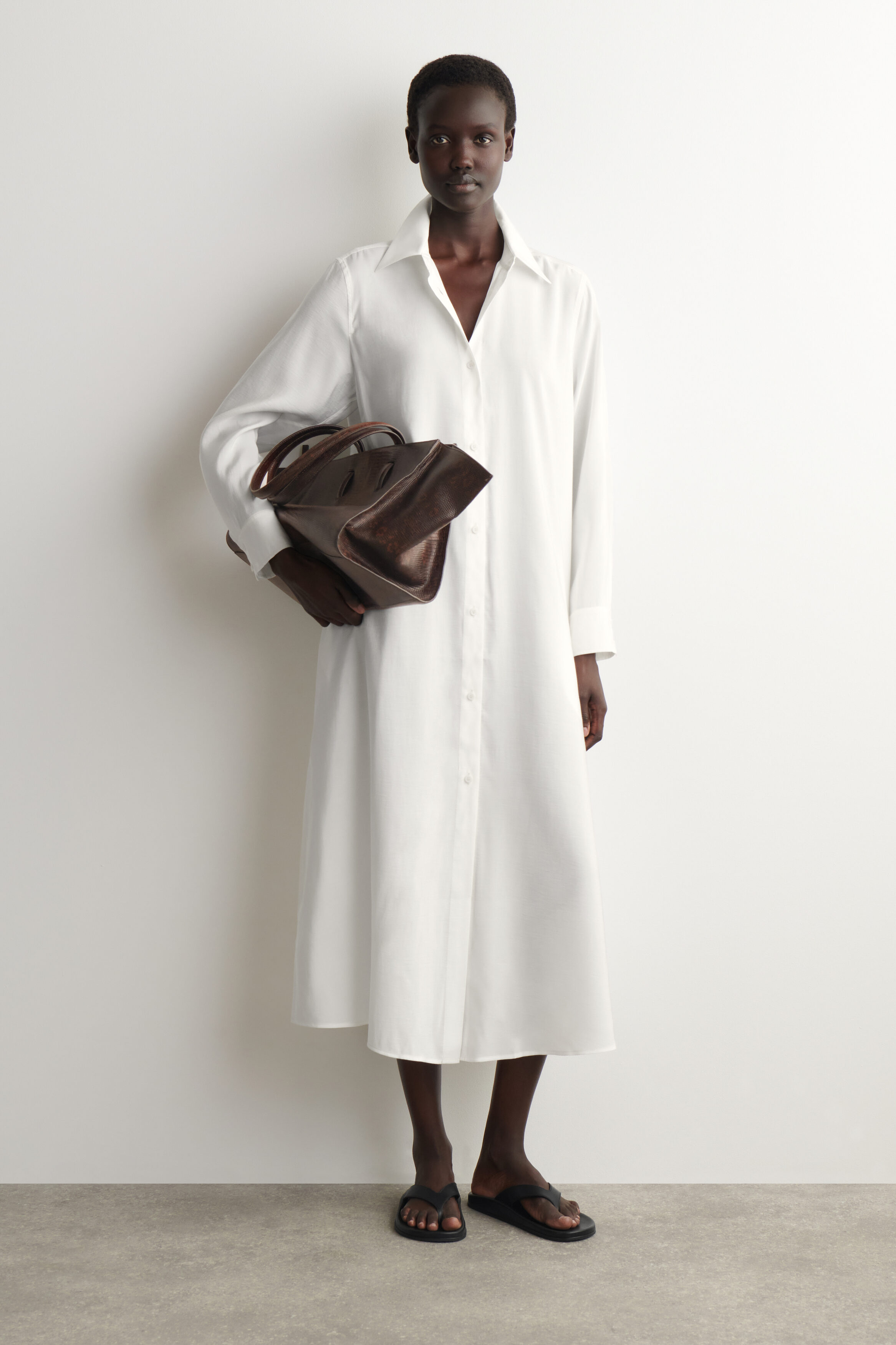 fluid midi shirt dress
