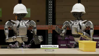 Nvidia robots with hard hats on