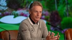 Bernhard Langer talks to the press ahead of his final Masters appearance