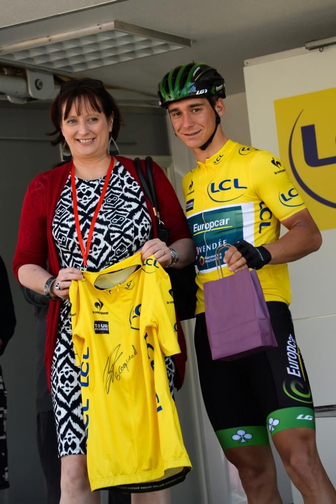 Bryan Coquard (Europcar) presented on stage before the race