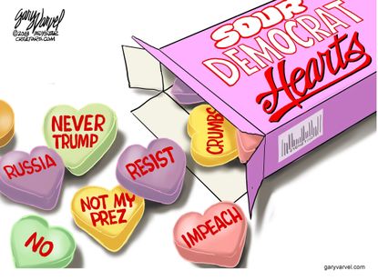 Political cartoon U.S. Democrats resistance anti-Trump Valentine's Day