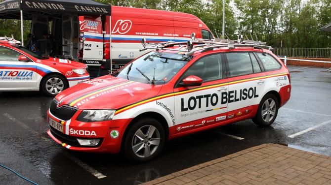 We've shown you on numerous occasions what team riders ride. But what about what the support staff drives? Lotto-Belisol uses these Skoda Octavia wagons, which are quite popular among the peloton