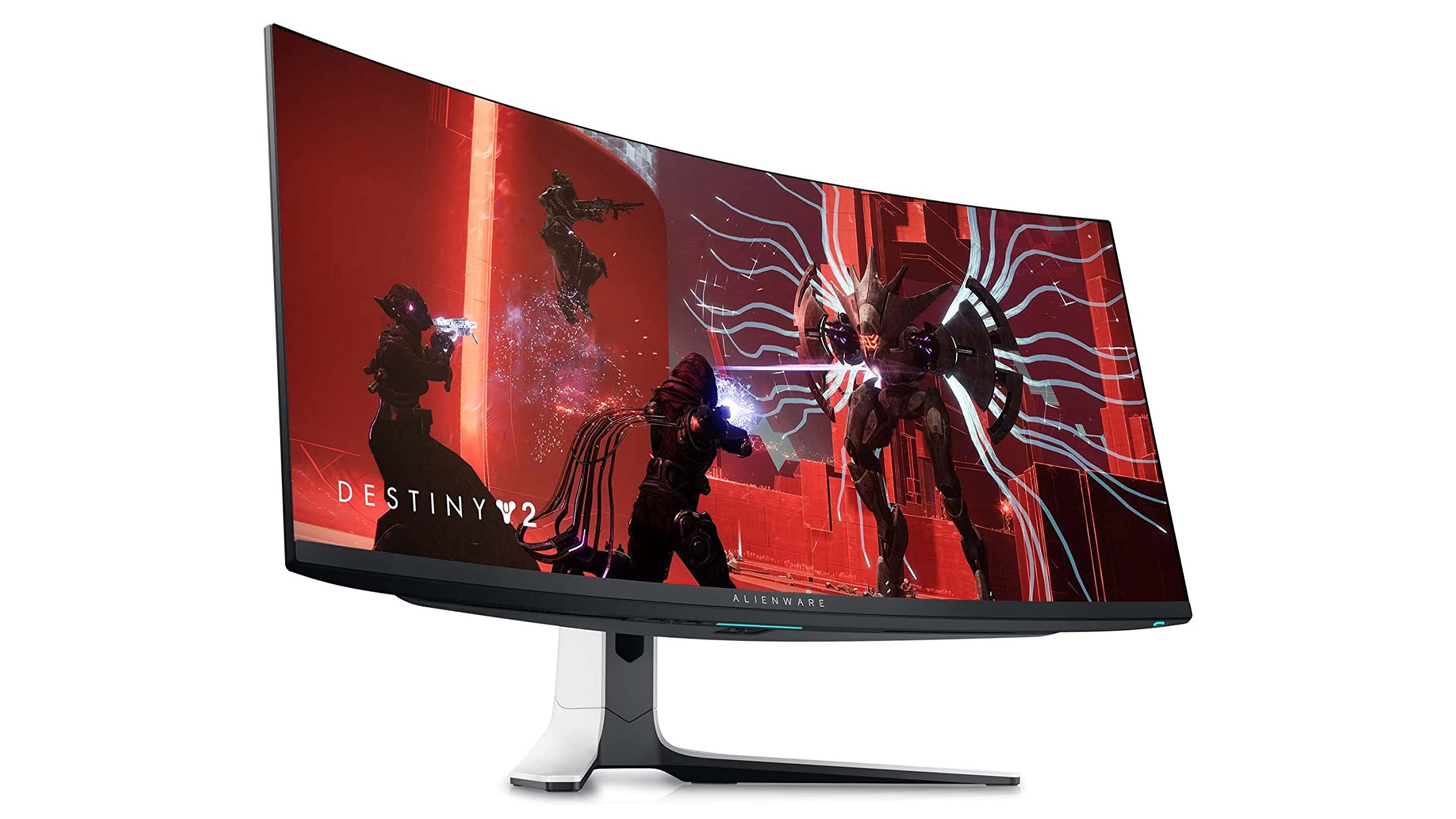 Alienware 32 Curved QD-OLED AW3423DW against a white background
