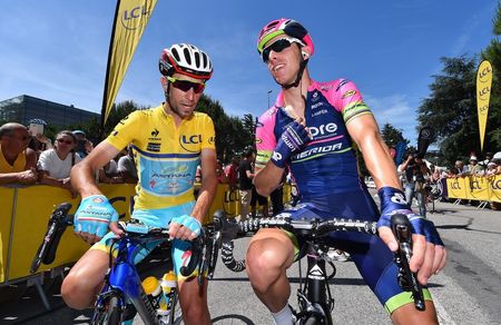 Stage 6 winner and runner up respectively, Rui Costa and yellow/blue jersey holder Vincenzo Nibali (Astana)