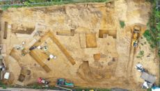 An aerial view of an archaeological dig site in Germany. 
