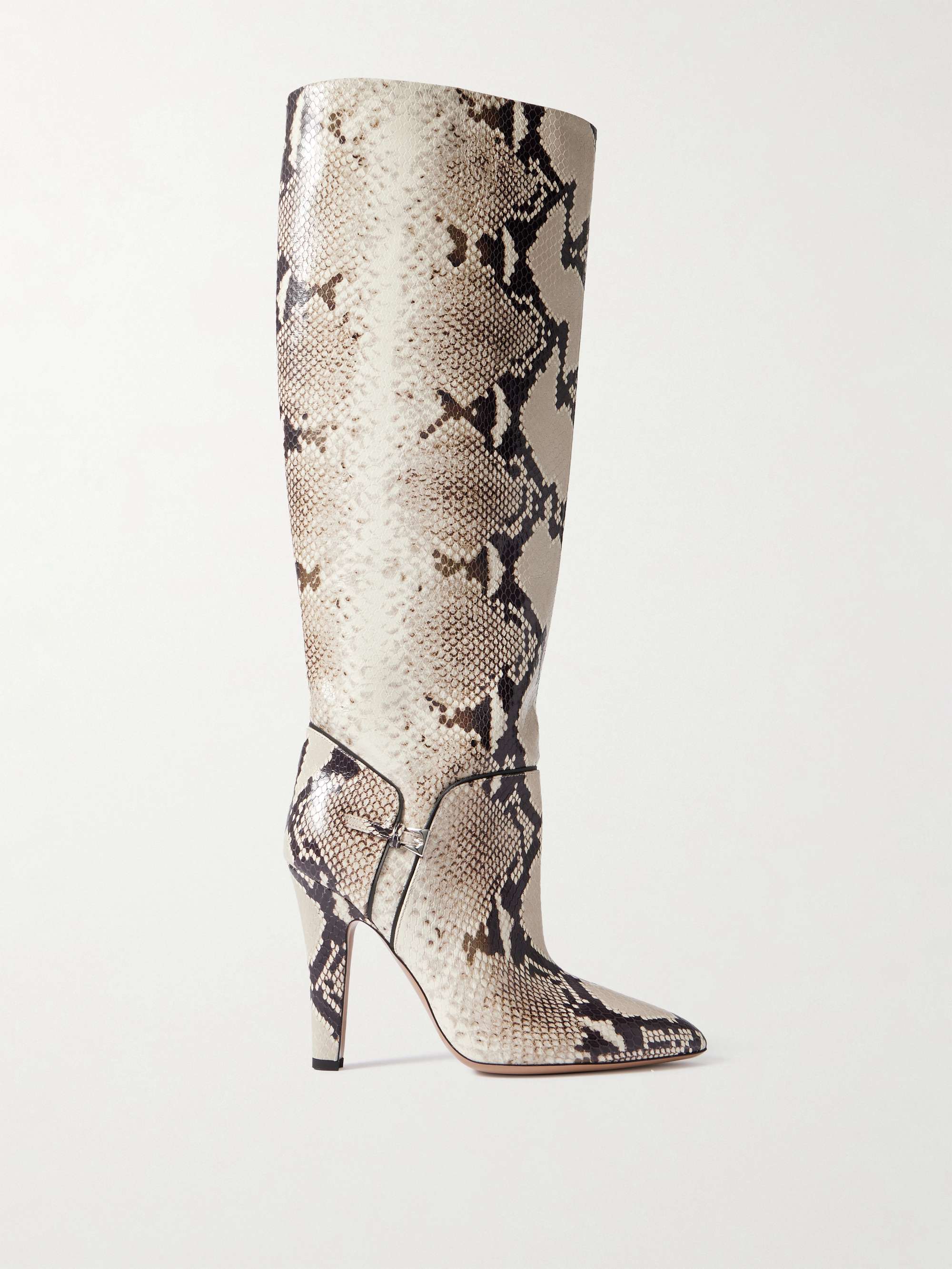 Elsa Buckled Snake-Effect Leather Knee Boots