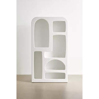 modern white bookcase with amorphous cubbies
