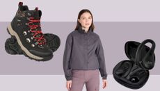 Walking essentials for winter, including waterproof boots, jacket, and headphones