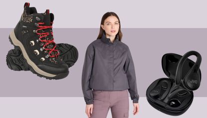 Walking essentials for winter, including waterproof boots, jacket, and headphones