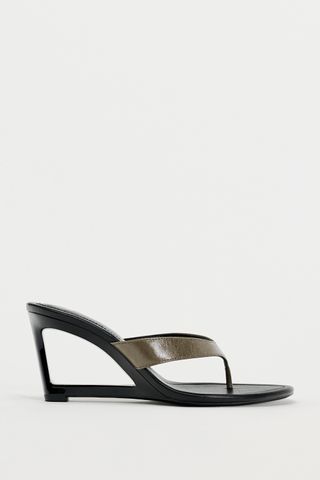 ZARA, Geometric Leather Wedge Sandals