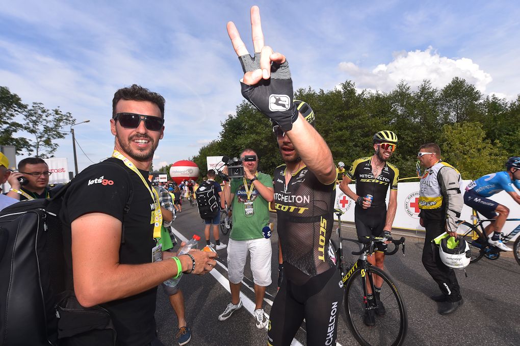 Luka Mezgec celebrates his second win after stage 5 at Tour de Pologne