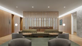 lounge with soft seating at UAE mission by SOM