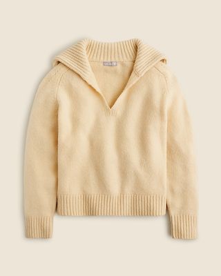 Johnny-Collar Sweater With Ribbed Trim