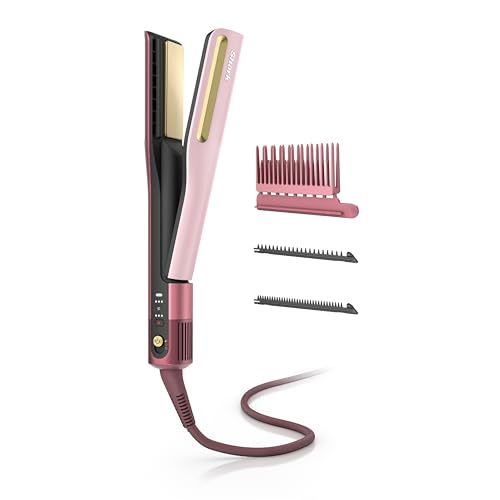 Shark Silkipro&amp;trade; Straight | Wet-To-Dry Hair Straightener + Rapid Blow Dryer | 3 Interchangeable Combs | Ultra-Fast Drying | No Heat Damage | for All Hair Types | Rose Petal | Ht400pk