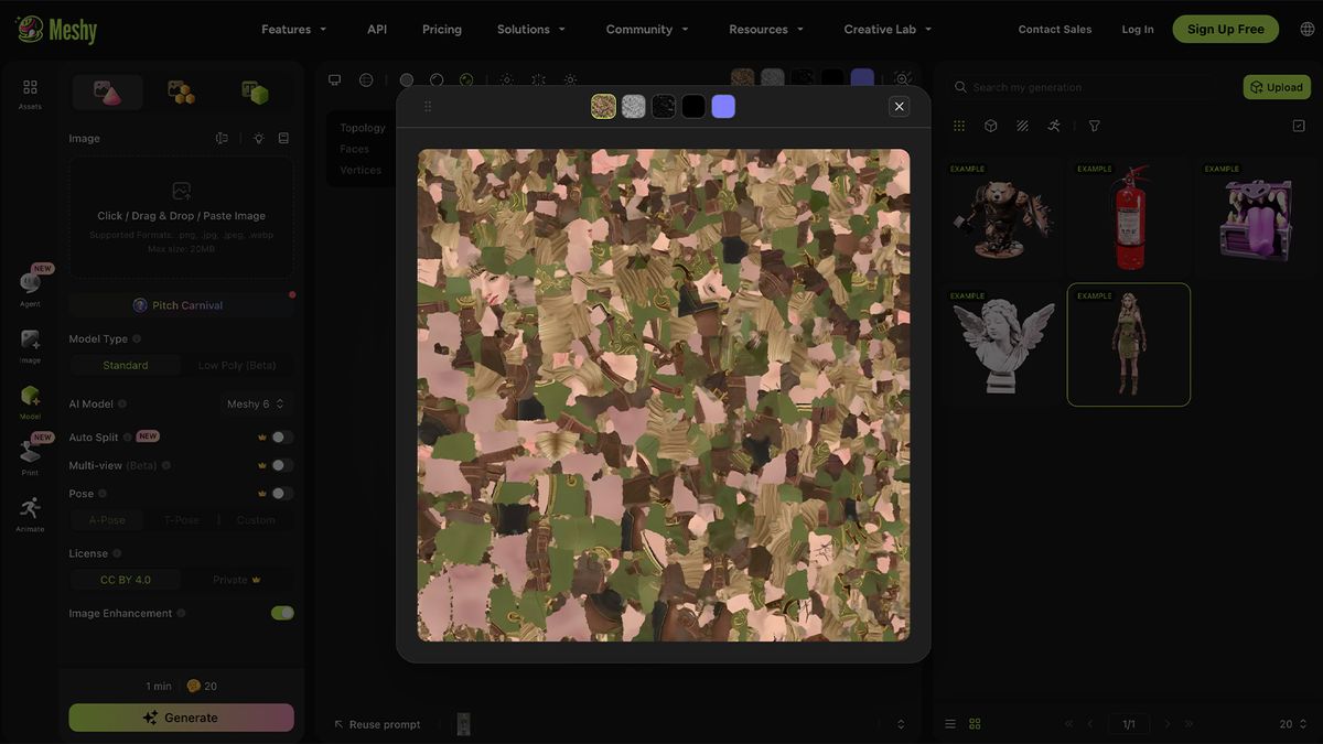 Screens of a 3D modelling AI app