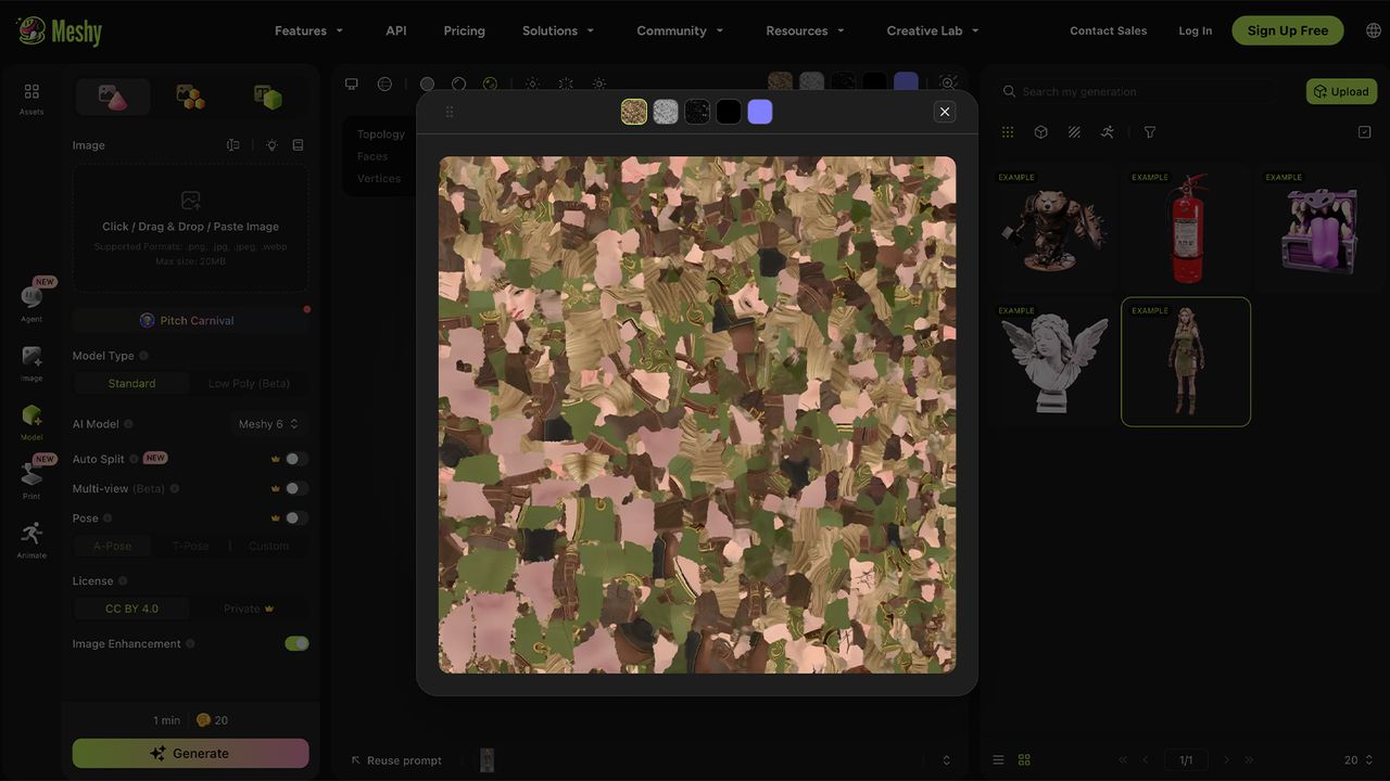 Screens of a 3D modelling AI app