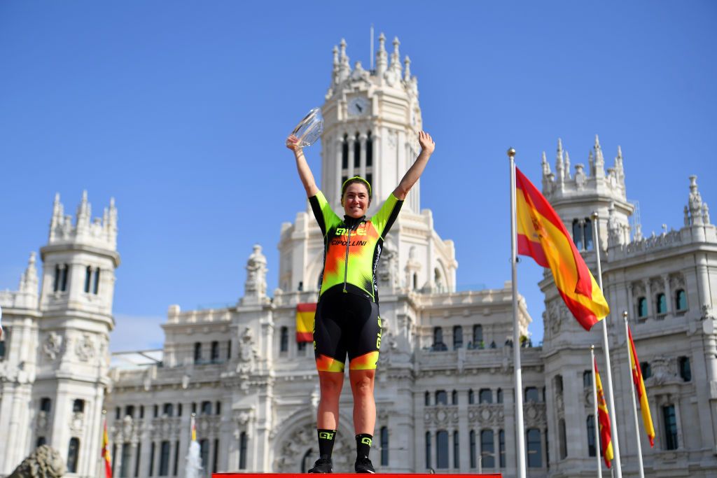 Chloe Hosking on the podium in Madrid