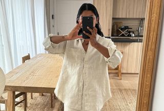 influencer wearing a linen shirt