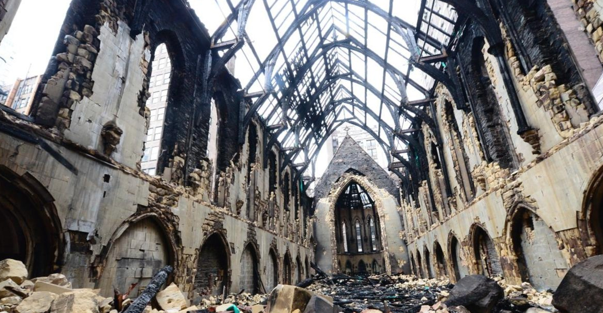 Insides of Notre Dame after the fire. 