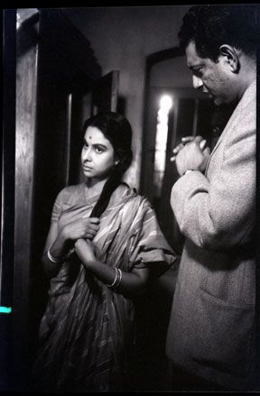 Satyajit Ray directing Madhuri Mukharjee during shooting of the film