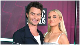 Chase Stokes and Kelsea Ballerini attend the 2023 CMT Music Awards at Moody Center on April 02, 2023 in Austin, Texas