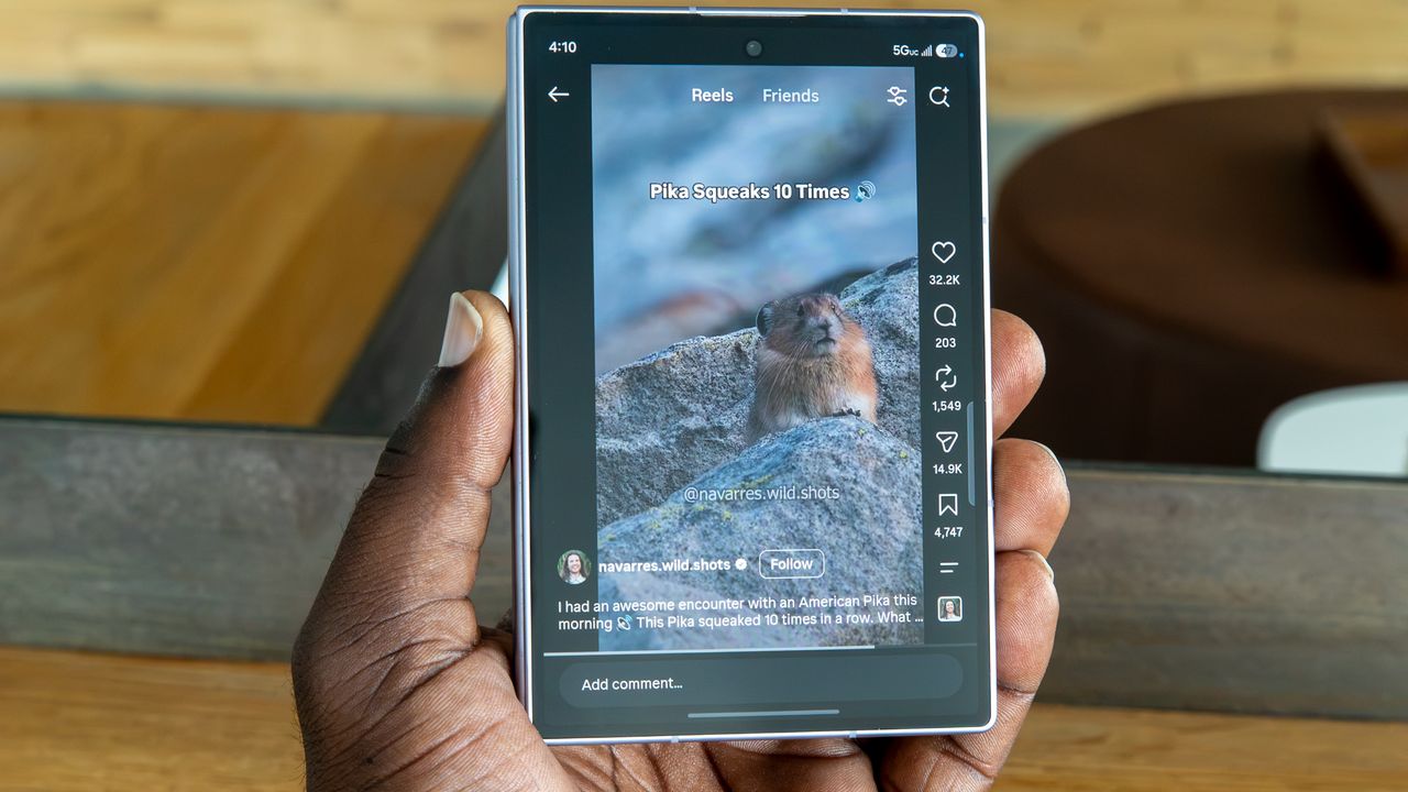 An Instagram Reel on the Galaxy Z Fold 8 external display