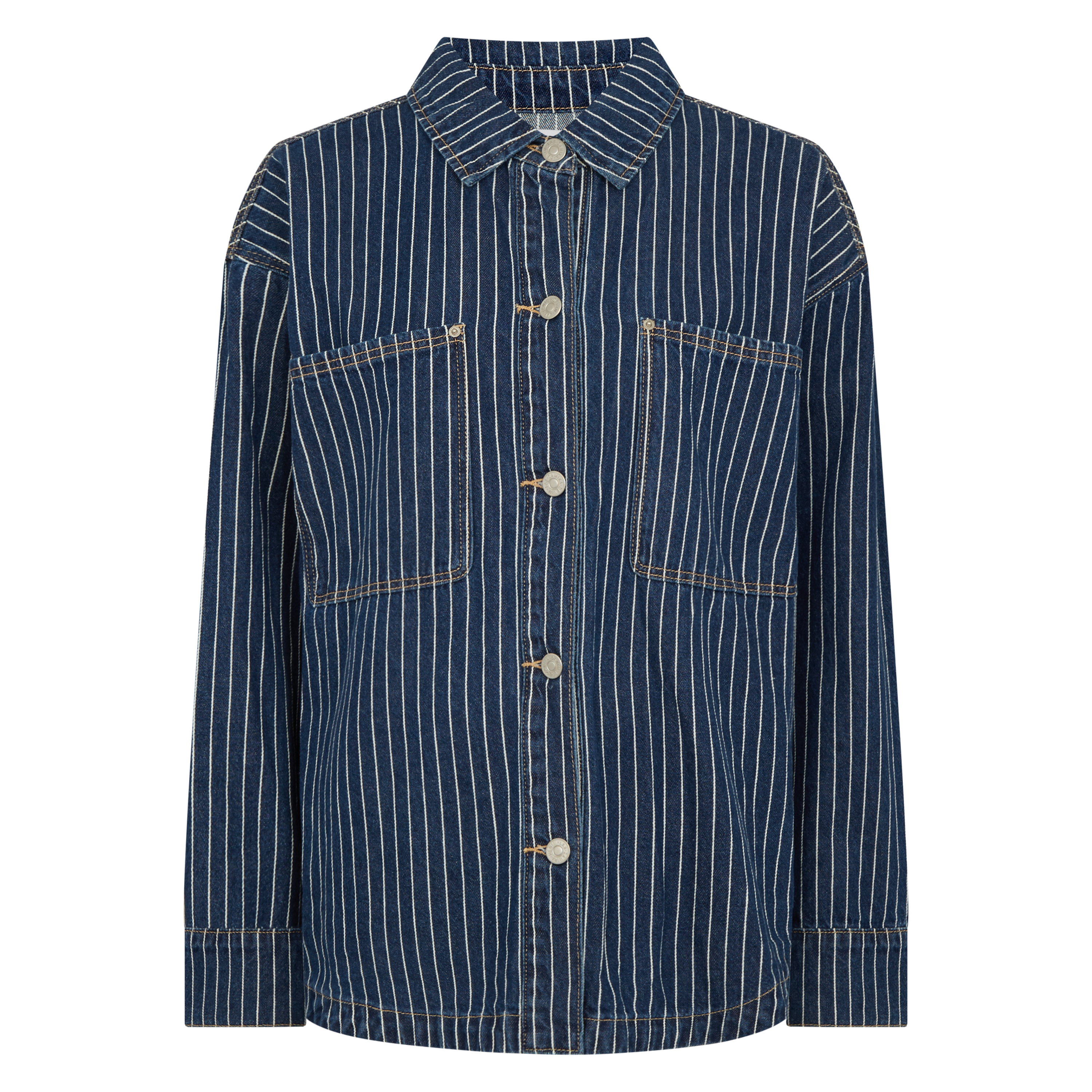 Pinstripe denim shacket