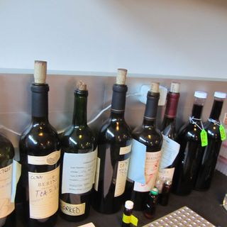 Wine bottles in Susan Ebeler's chemistry lab at University of California, Davis. Ebeler studies aroma in wine.
