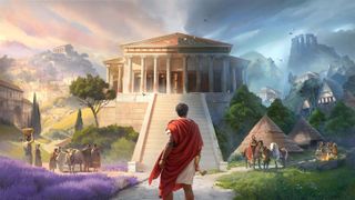 A roman standing near a Roman city