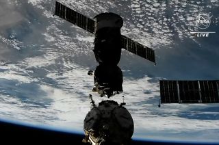 Russia's Soyuz MS-21 spacecraft undocks from the Earth-facing port of the Prichal node after 195 days at the International Space Station on Thursday, March 29, 2022.