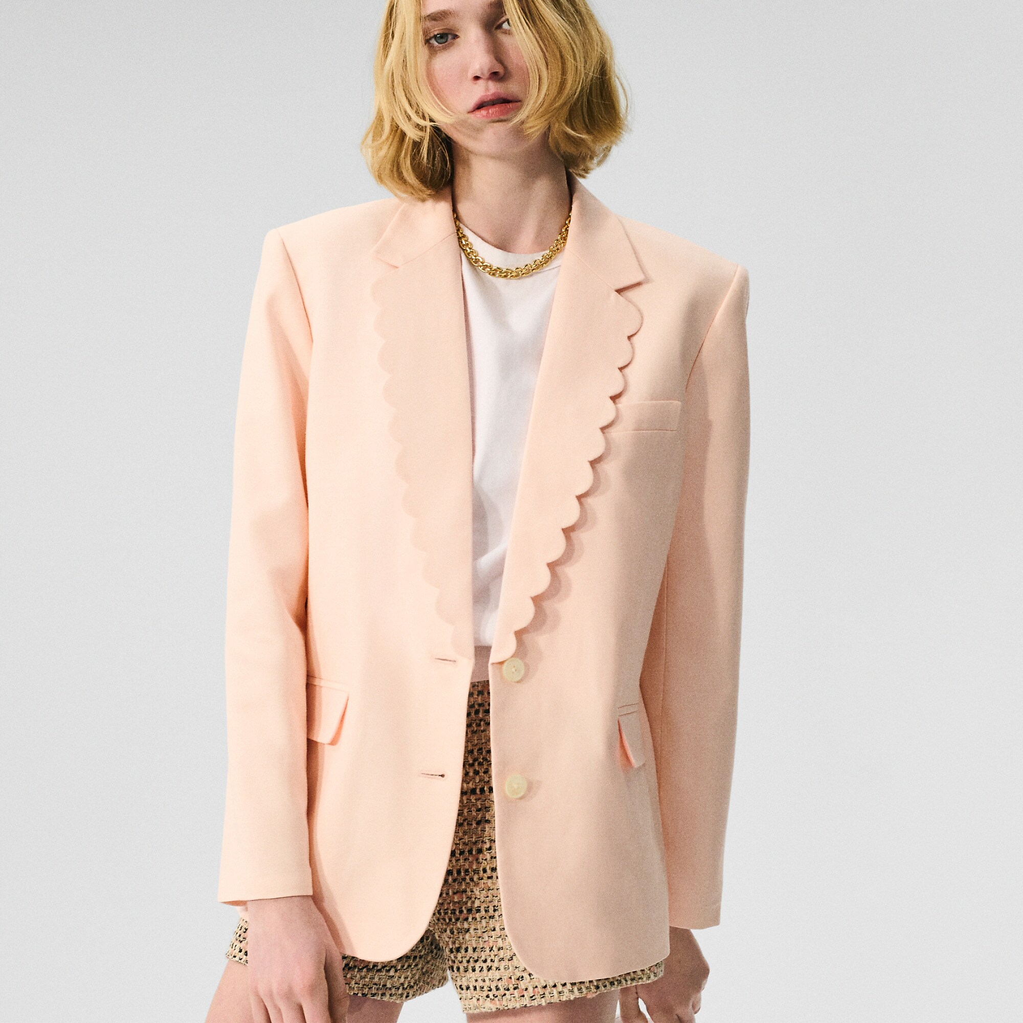 J.Crew, Gamine Scallop-Trim Blazer in Gramercy Linen Blend