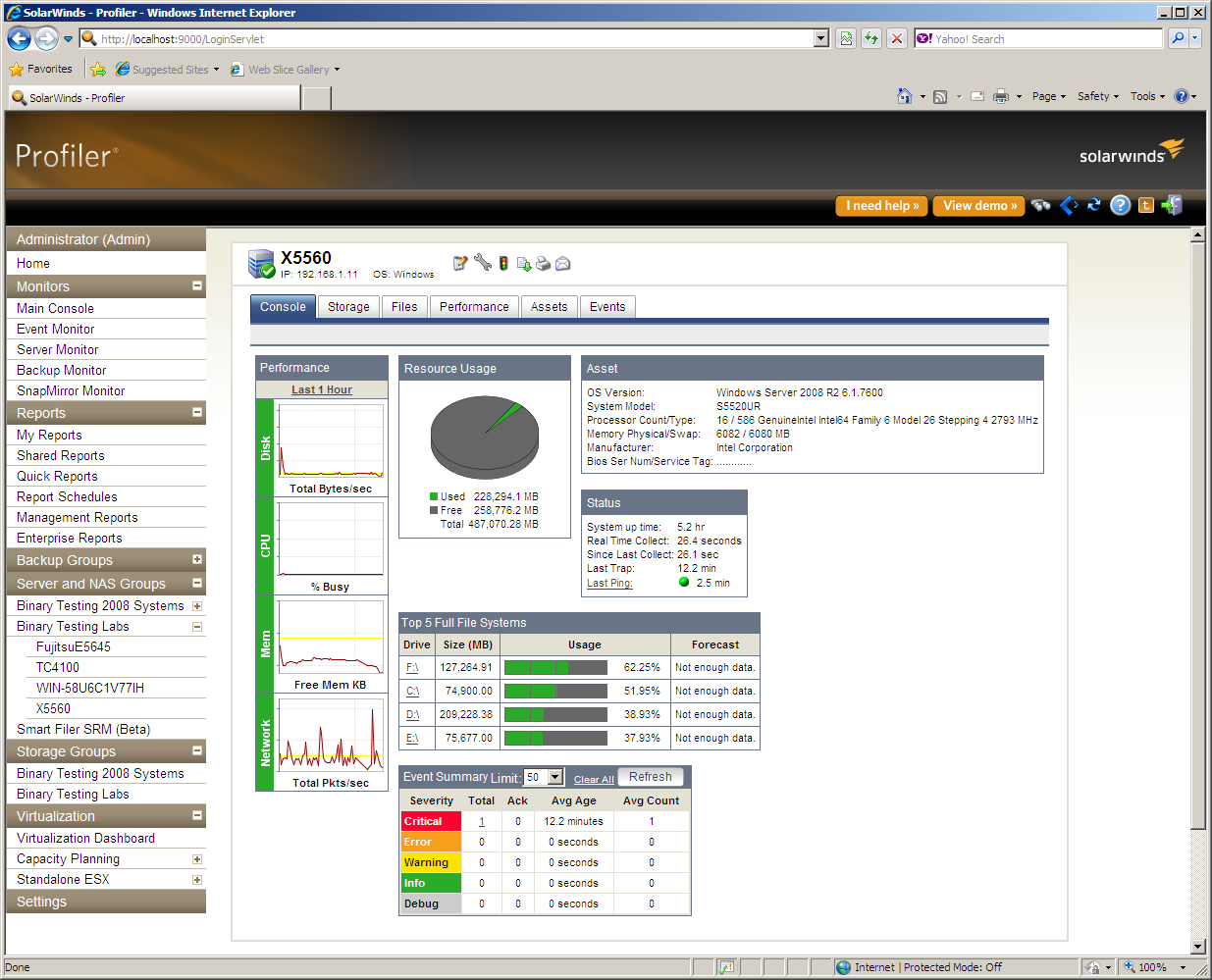 You can drill down through the graphs to see performance and capacity details for individual servers that have the necessary