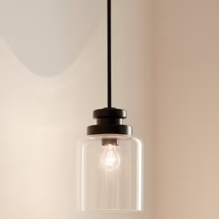 A black and glass pendant light