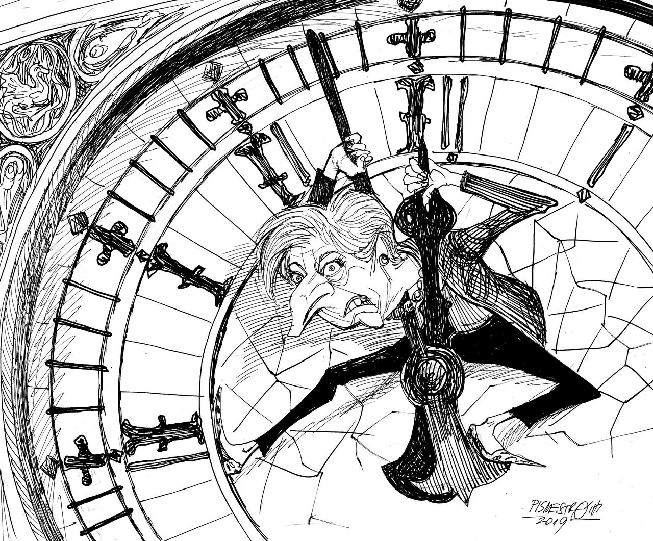 Political Cartoon World Theresa May Brexit big ben