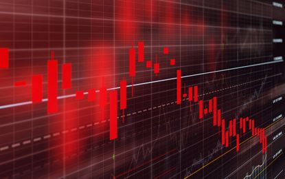 digitally enhanced shot of stock chart showing red bars going lower