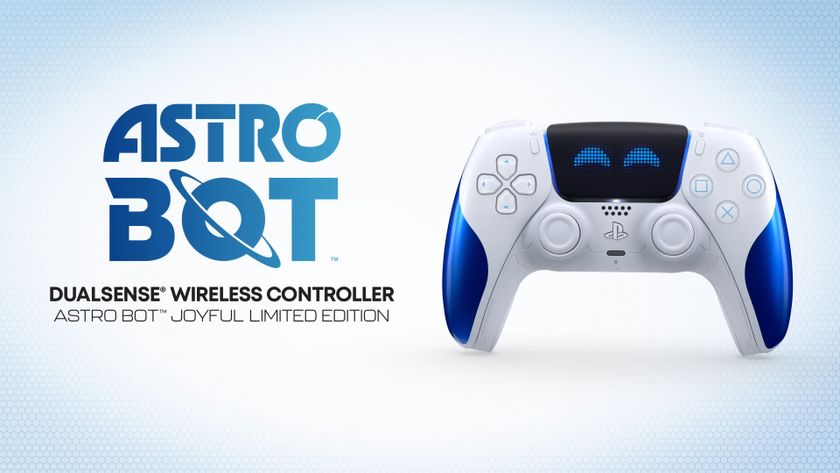 A marketing image of the Astro Bot Limited Edition DualSense Joyful controller