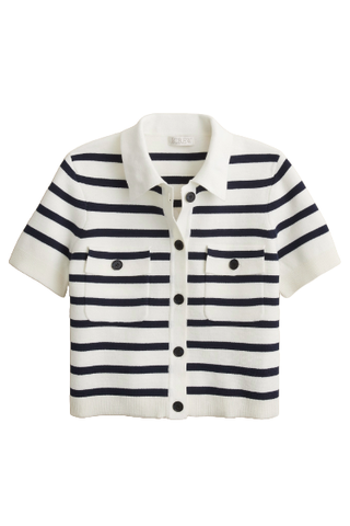 J.Crew Collared Short-Sleeve Cardigan Sweater in Stripe