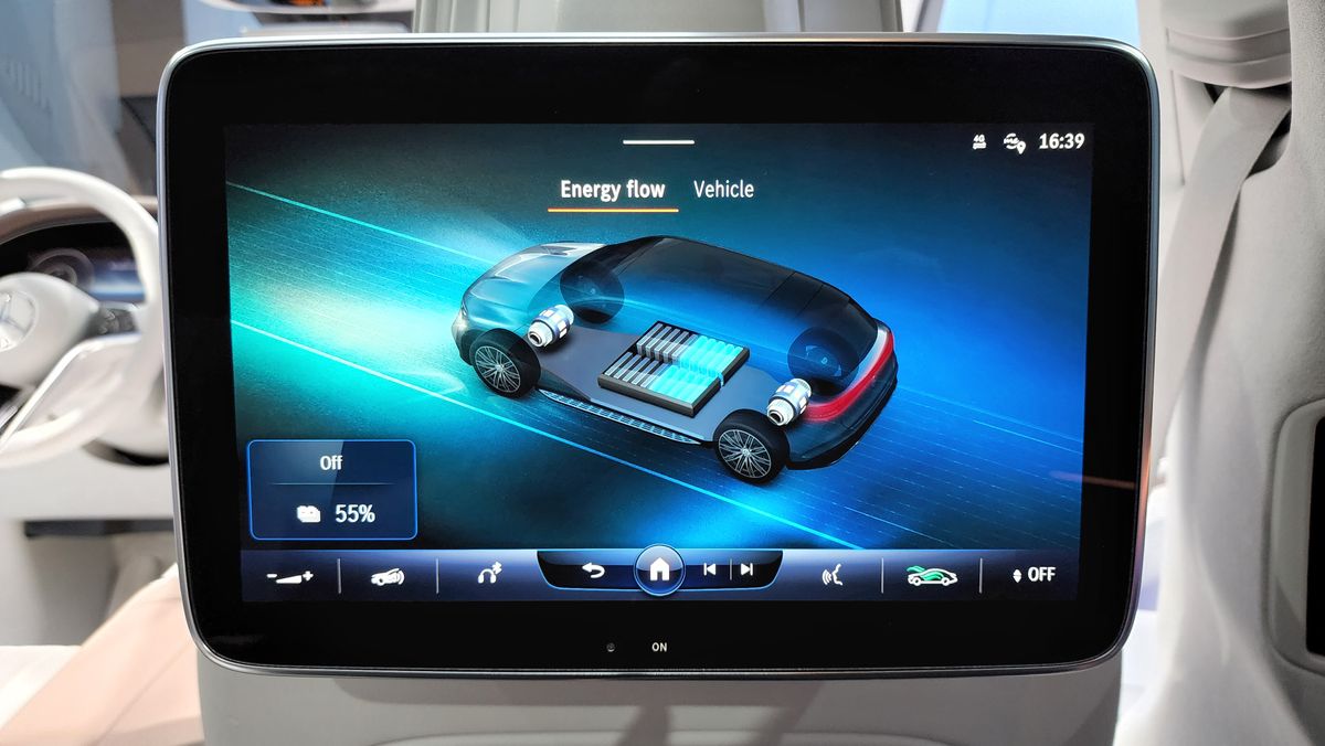 Close-up of a rear seat infotainment display