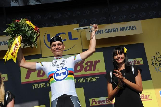 Tony Martin (Omega Pharma Quick Step) on the podium