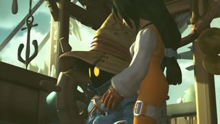 In-game cinematic of Garnet comforting a traumatized Vivi