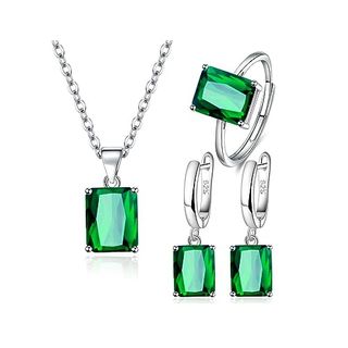 Fdeety Jewelry Sets for Women Rhinestone Crystal Necklace Adjustable Ring Drop Dangle Earrings Set Gifts Bridesmaid Costume Dress Prom Jewelry Sets (green)