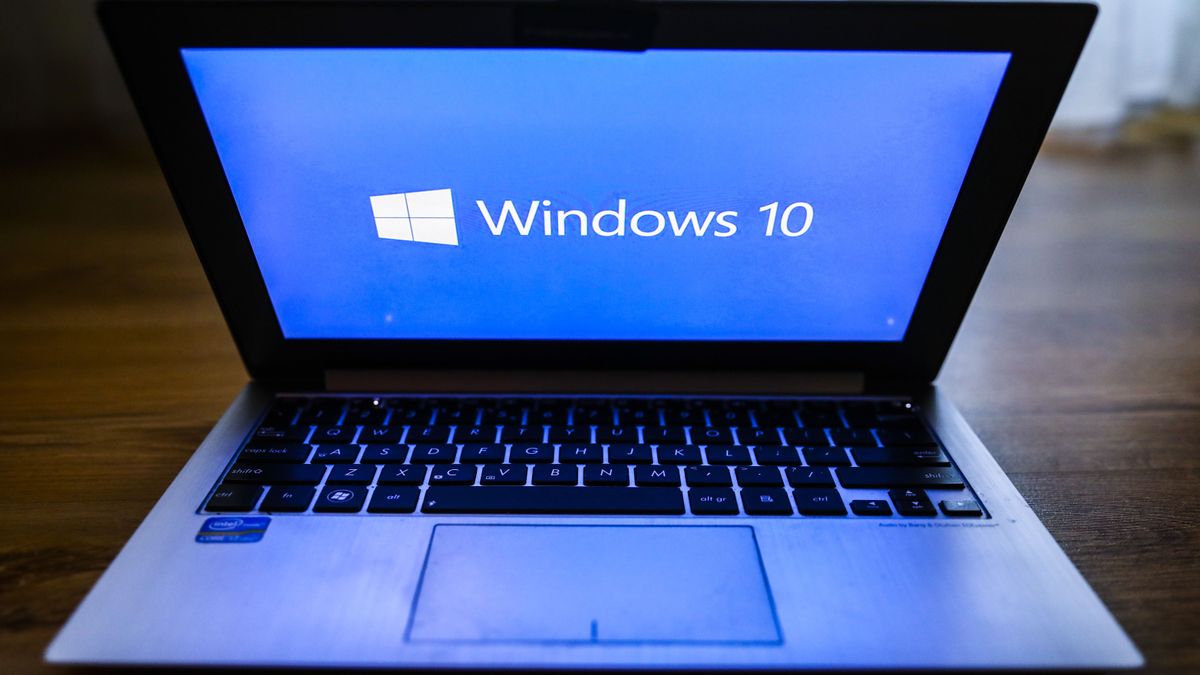 Windows 10 operating system logo displayed on a laptop screen