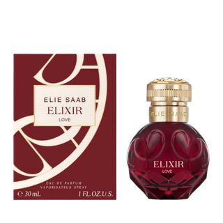 A product shot of Elie Saab Elixir Love Eau de Parfum Spray on a white background