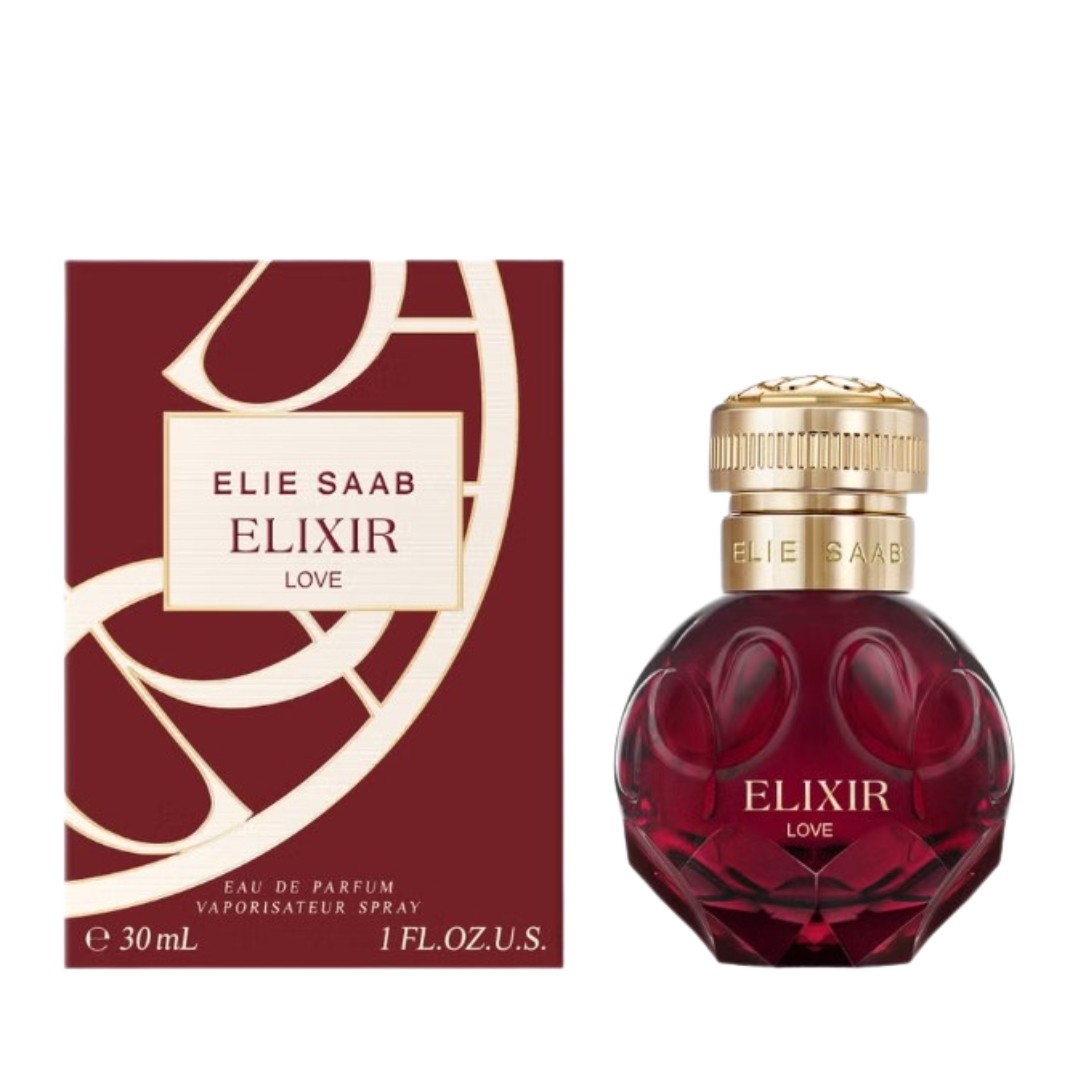 Produktový snímek Elie Saab Elixir Love Eau de Parfum Spray na bílém pozadí