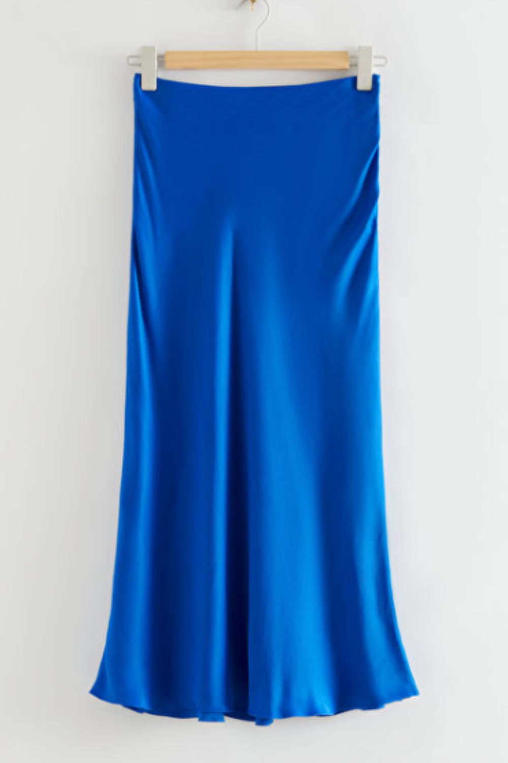 blue satin midi skirt