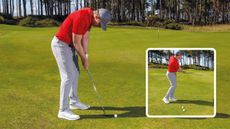 John Howells demonstrating a position he described as being 'ball locked' where you hunch over the ball and pay too much attention to it without focusing on landing area