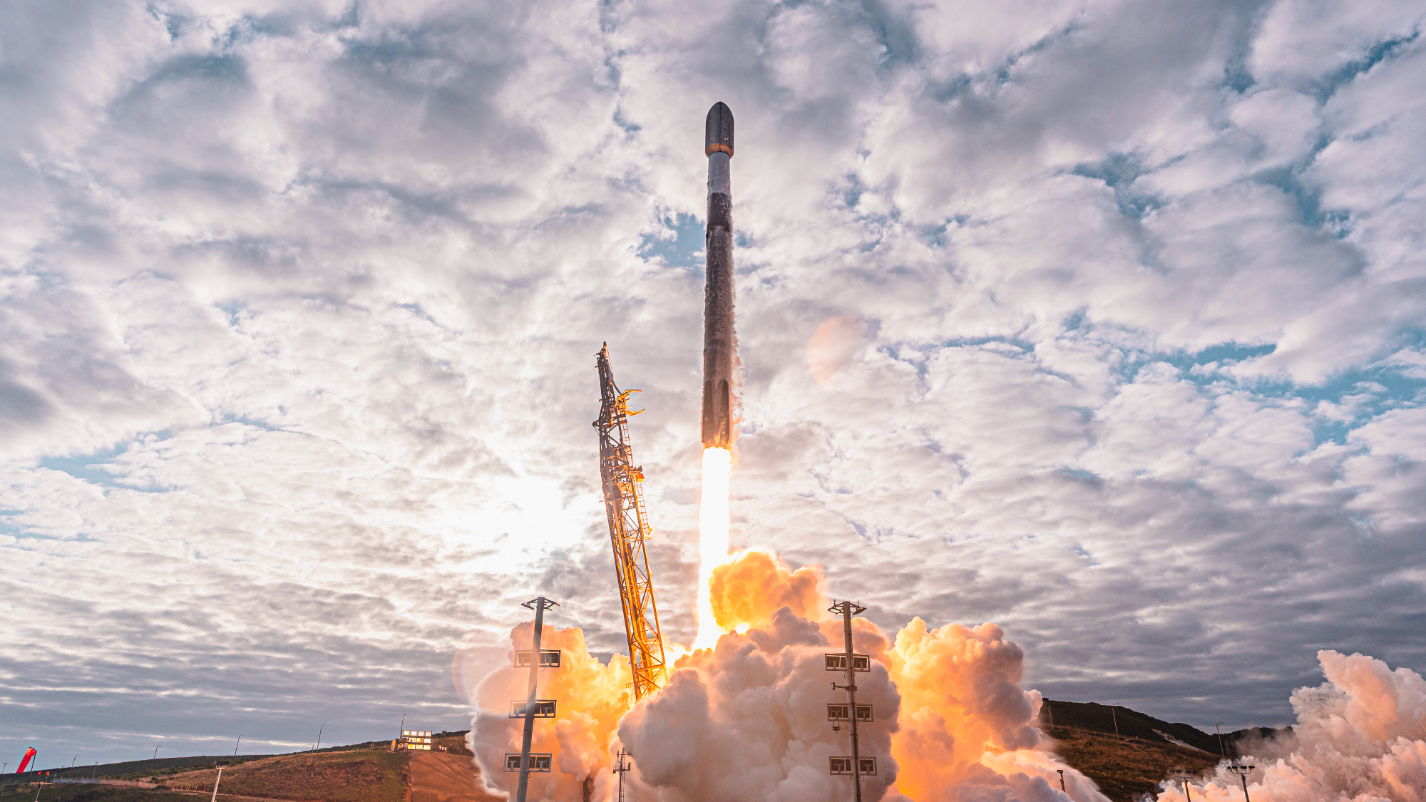 A SpaceX Falcon 9 rocket launches 25 Starlink satellites from California on April 26, 2026. It was SpaceX's 50th launch of the year.