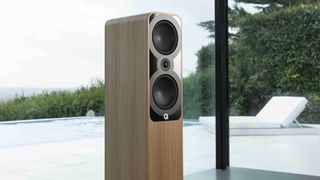Q Acoustics 5050 speaker, in a room by the sea 