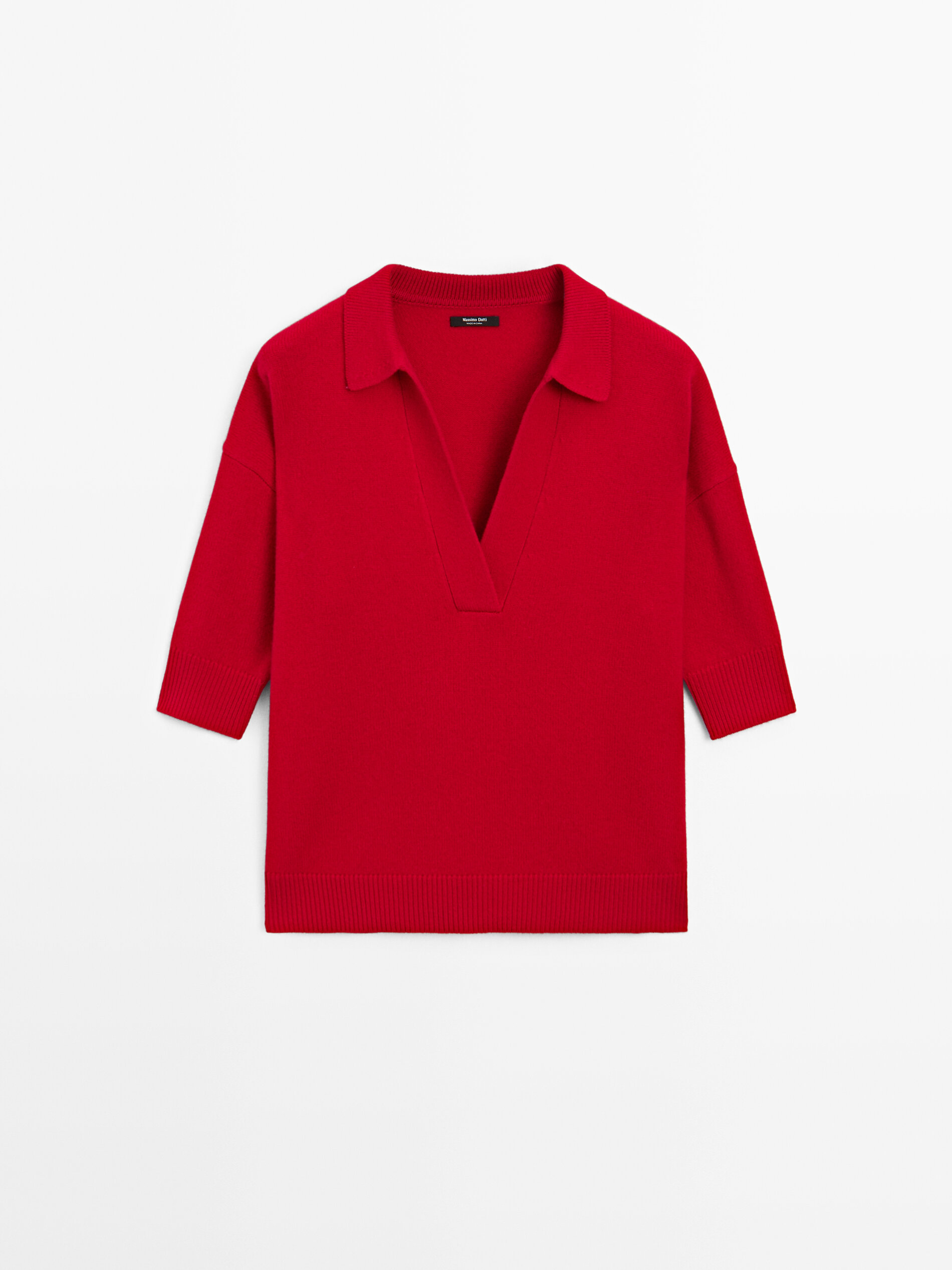 Wool Blend Knit V-Neck Polo Shirt